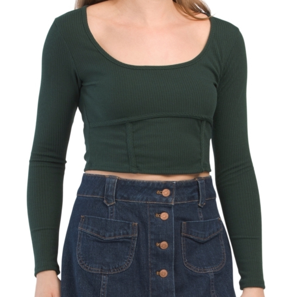 Livi Long Sleeve Scoop Neck Corset Rib Top